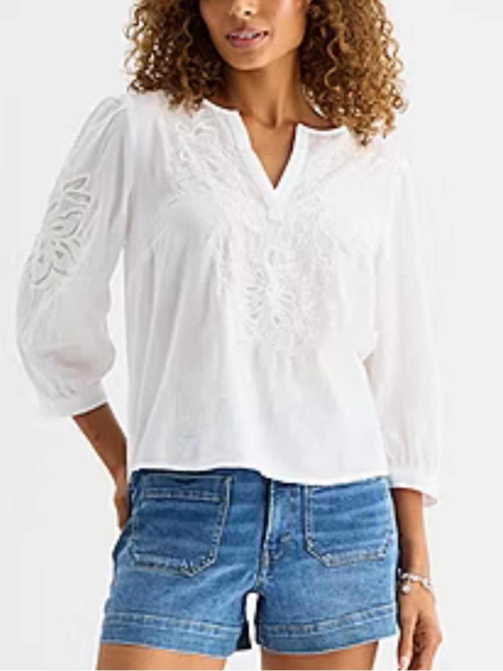 ISO a.n.a Cotton embroidered split neck blouse
